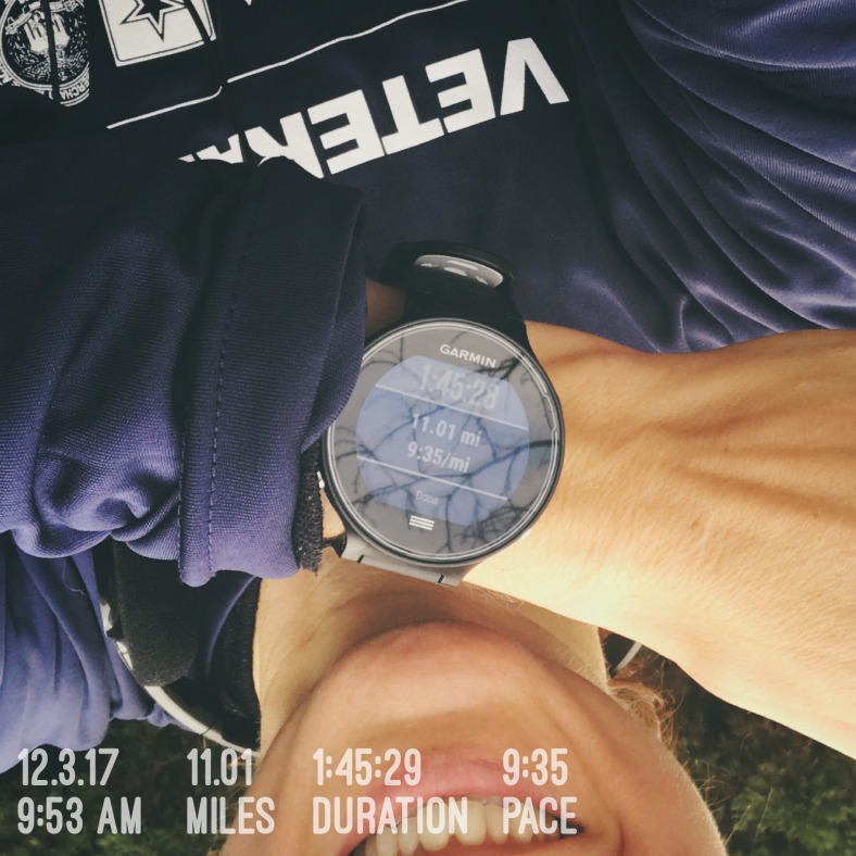 A selfie with my Garmin after I ran 11 miles